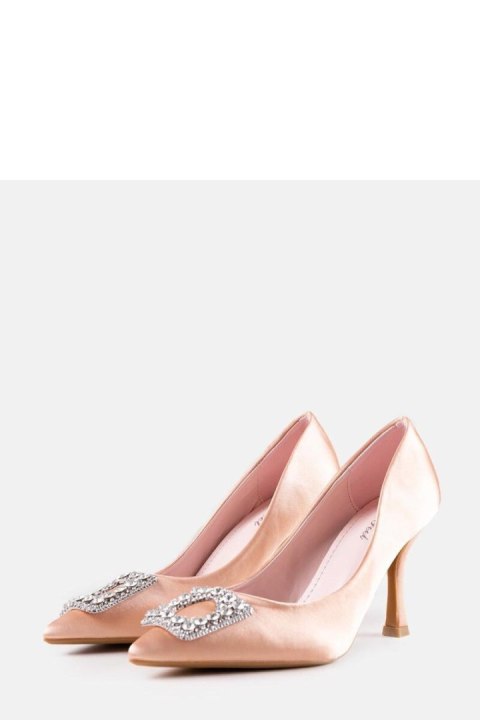 Beżowe szpilki o satynowym wykończeniu z cyrkoniami Clemente - Solea