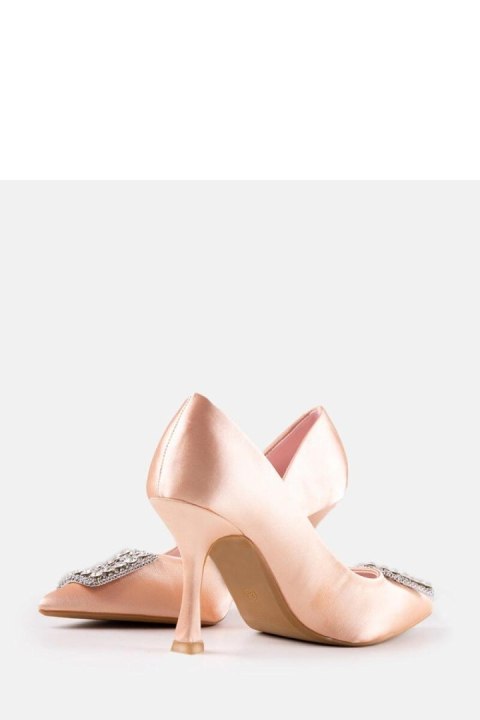 Beżowe szpilki o satynowym wykończeniu z cyrkoniami Clemente - Solea