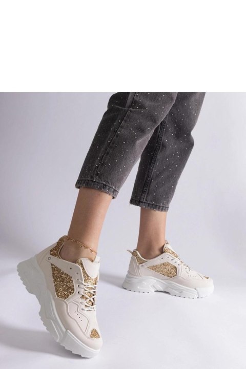 Beżowe sneakersy damskie z brokatowymi wstawkami Caraballo - Solea