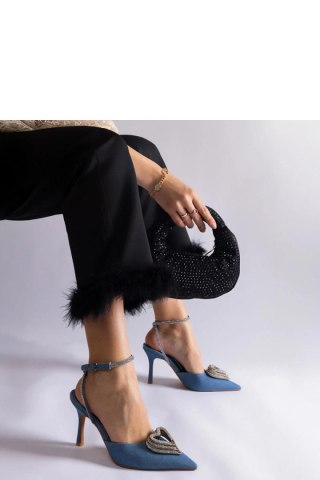 Niebieskie szpilki z odkrytą pięta zdobione cyrkoniami Isoda - Solea