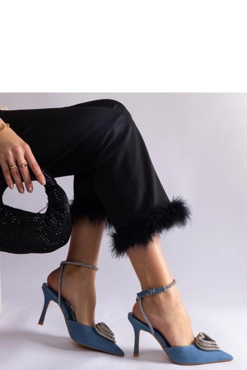 Niebieskie szpilki z odkrytą pięta zdobione cyrkoniami Isoda - Solea