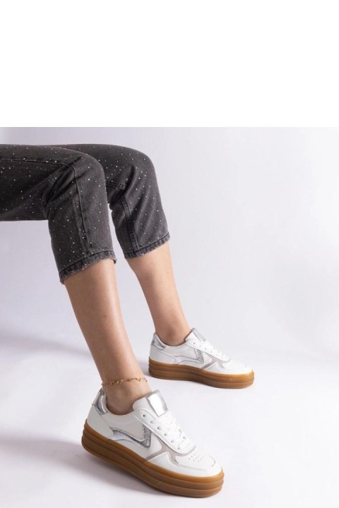 Biało-srebrne sneakersy na gumowej podeszwie Quica - Solea
