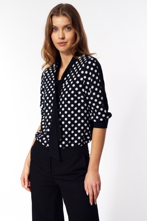Subtelna bluzka z wiązaniem B181 Black/Grochy - Nife