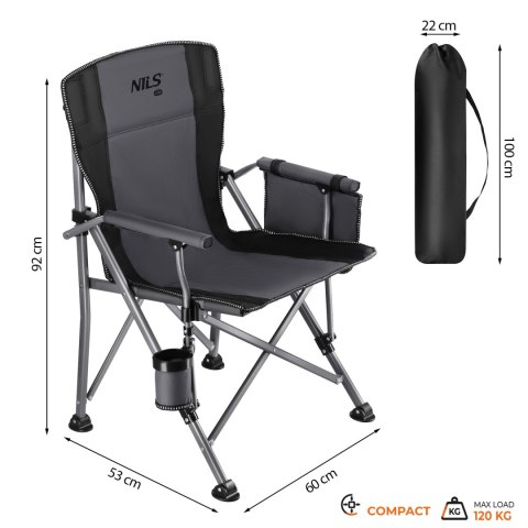NC3309 KRZESŁO WĘDKARSKIE SKŁADANE SZARO-CZARNE NILS CAMP