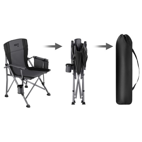 NC3309 KRZESŁO WĘDKARSKIE SKŁADANE SZARO-CZARNE NILS CAMP