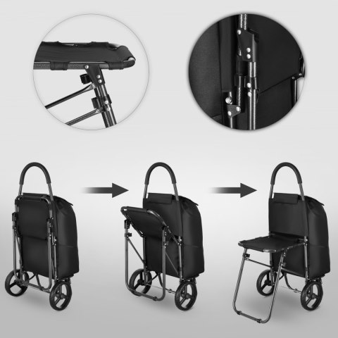 NC4303 WÓZEK NA ZAKUPY Z SIEDZISKIEM 40L CZARNY NILS