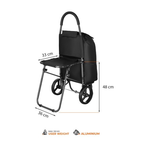 NC4303 WÓZEK NA ZAKUPY Z SIEDZISKIEM 40L CZARNY NILS