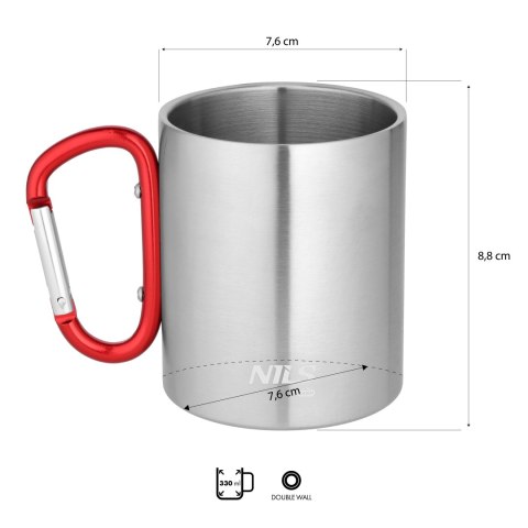 NC17110 KUBEK KEMPINGOWY Z KARABIŃCZYKIEM 300 ML STAL NIERDZEWNA CZERWONY NILS CAMP