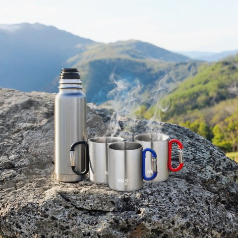 NC17110 KUBEK KEMPINGOWY Z KARABIŃCZYKIEM 300 ML STAL NIERDZEWNA NIEBIESKI NILS CAMP