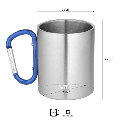 NC17110 KUBEK KEMPINGOWY Z KARABIŃCZYKIEM 300 ML STAL NIERDZEWNA NIEBIESKI NILS CAMP