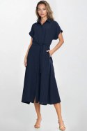 Sukienka Bawełniana muślinowa sukienka koszulowa S269 Navy - Nife