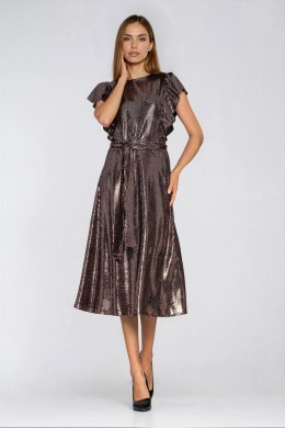 Sukienka Błyszcząca sukienka z falbanami na ramionach S288 Miedziany - Nife