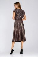Sukienka Błyszcząca sukienka z falbanami na ramionach S288 Miedziany - Nife