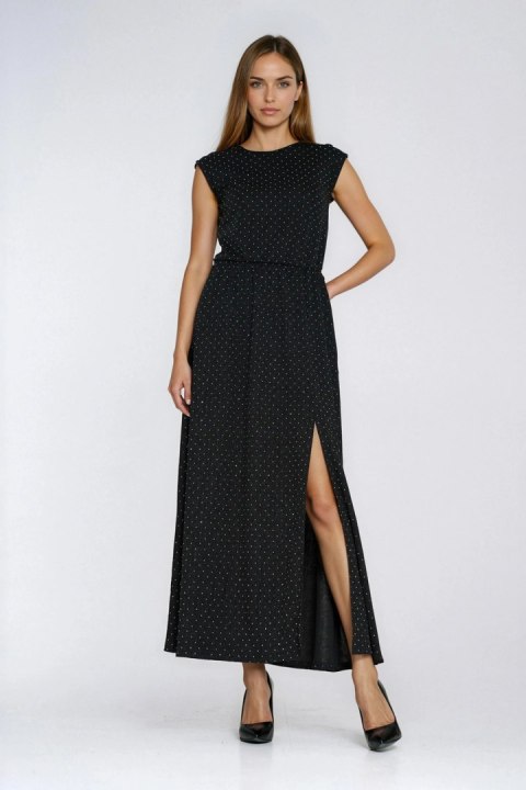 Sukienka Długa dzianinowa sukienka z błyszczącymi dżetami S287 Silver - Nife