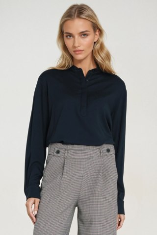 Wiskozowa bluzka polo ze stójką B194 Navy - Nife