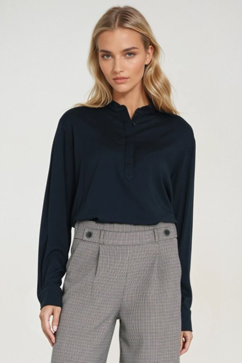Wiskozowa bluzka polo ze stójką B194 Navy - Nife