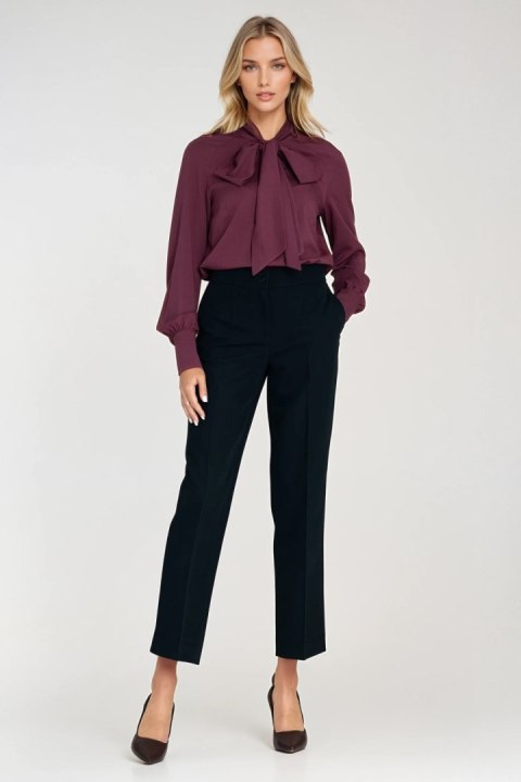 Wiskozowa bluzka z szarfą B204 Śliwka - Nife