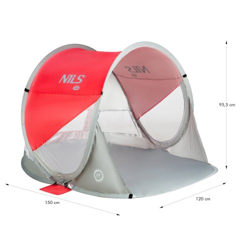 NC3142 CZERWONO-SZARY NAMIOT PLAŻOWY SAMOROZKŁADAJĄCY PODŁOGA NILS