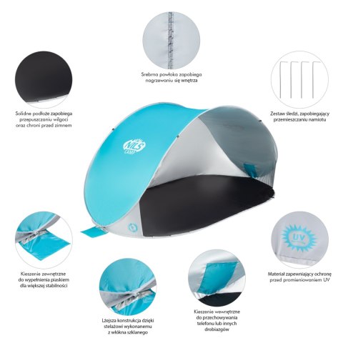 NC3174 TURKUSOWO-SZARY NAMIOT PLAŻOWY SAMOROZKŁADAJĄCY PODŁOGA NILS