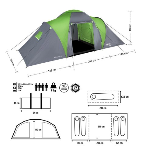 NC6431 NAMIOT KEMPINGOWY ZIELONO-SZARY HIGHLAND IV NILS CAMP